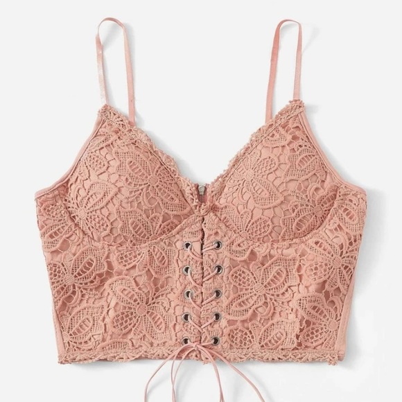 Pink/Mauve Lace up Corset Top Lace Detailing | M - Picture 1 of 3